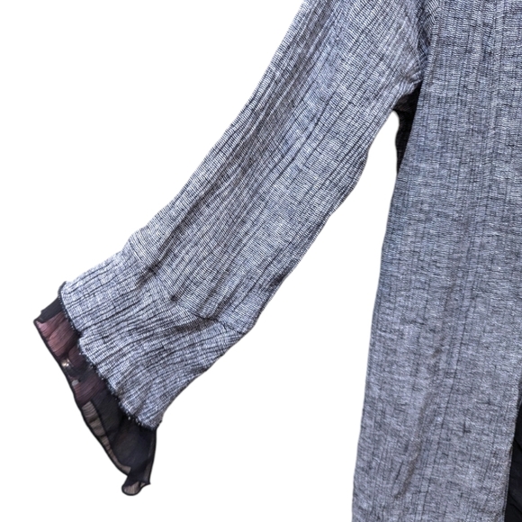 Soft Surroundings Grey Linen Blend Open Front Duster Coat with Black Frill (S) - Picture 5 of 7